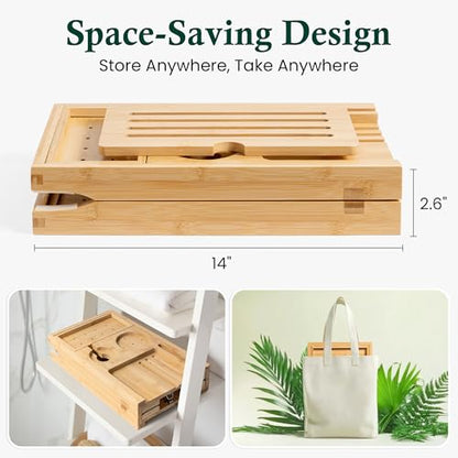 Bamboo Bathtub Tray, Natural Bath Caddy | Wine Glass Holder, Phone Book Rack, Hands Free Bath Reading, Premium Spa Bath Organizer - color: Modern Bamboo Finish
