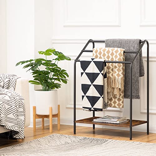 HOOBRO Freestanding Towel-Rack for Bathroom, 3 Tier Blanket Rack for Living Room, 23.6" L x 14.2" W x 33.9" H, Quilt Blanket Ladder Holder, Drying and Display Rack, Rustic Brown and Black BF63LB01 - size: 23.6"L x 14.2"W x 33.9"H