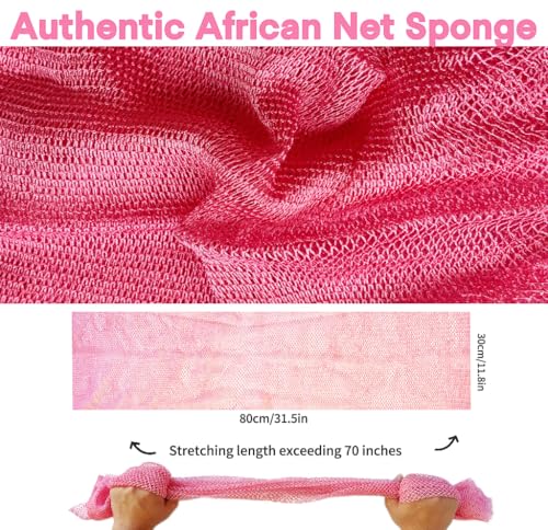 SPMKTBOZAI African Net Sponge Authentic, Exfoliating Net for Body Back | African Net Sponge with Knots| Long Stretch Net Sponge| African Net for Sensitive Skin| Durable & Quick Dry| Daily Use| Pink - color: Pink