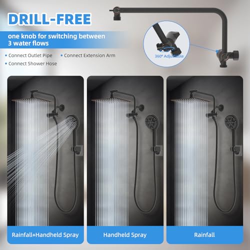 8" Metal Rainfall Shower Head with 10-Mode Handheld, Oil Rubbed Bronze | NSF/ANSI/CAN 372 Certified, High Pressure Showerhead Combo with 11" Adjustable Shower Arm, 71" Hose, Shower Head Holder - color: Oil Rubbed Bronze, style: Square 8"