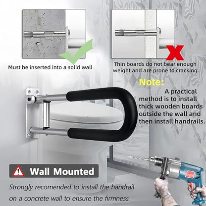 23.7 Inch Flip Up Toilet Handrail,Wall Mount Non-Slip Aluminum Alloy Support Armrest for Home,Hospital,Nursing Home & People with Limited Mobility,300Lbs Load Capacity - color: Silver