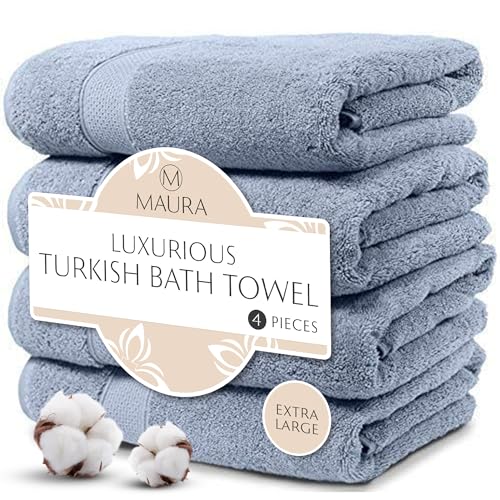 MAURA Light Blue Extra Large Turkish Cotton Luxury Bath Towels Set of 4. Ultra-Soft, Thick & Plush Towels for Bathroom - Serenity Blue - color: Serenity Blue, size: Bath Towel (4-Pack)