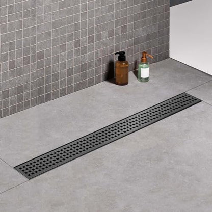 32 Inch Offset Linear Shower Drain,Black SUS304 Stainless Steel | Offset Side Outlet,Matte Black,Easy to install,ADA Barrier-Free,Tile-In Grate,Hair Catcher,Leveling Feet,Complete Install Kit - color: Matte Black, size: 32 inch