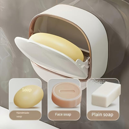 1PC Wall Mounted Soap Dish Punch Free Water Draining Sponge Holder Space Saving Adhesive Storage Rack for Bathroom Shower Sin, White - color: White