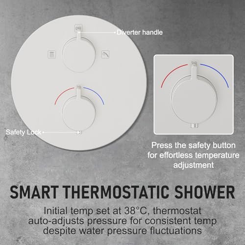 KOJOX Thermostatic Shower System 10-Inch Rainfall Shower Head - 3 Setting Handheld Sprayer, Complete Bathroom Set with Faucet Mixer Trim Kit & Valve Brushed Nickel, KJT1005N