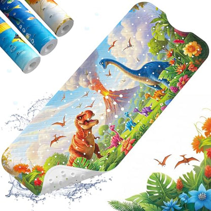 Baby Bath Mat for Tub Non Slip Kids Bath Mat - 40''x16'' Extra Long Cartoon Turtle Baby Bath Tub Mat Eco-Friendly Toddler Bath Mats with Suction Cups & Drain Holes, Easy to Clean & Easy Drying - color: Dinosaur