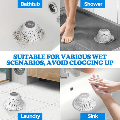 Bathtub Drain Hair Catcher, Premium Silicone Shower Hair Catcher, 1Pack Hair Stopper for Pop Up & Regular Drains of Shower, Bathtub, Bathroom Sink, Bathroom Fixture Accessories, Light Gray | Grey Collapsible Shower Drain Hair Catcher for Pop Up Tubs, Trap