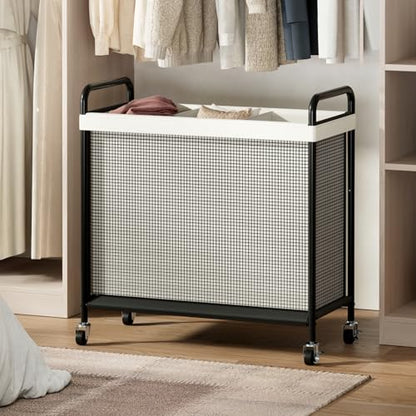 WOWLIVE Rolling Laundry Hamper 3 Section, 120L Laundry Basket with Wheels | Laundry Sorter with Metal Handle and Removable Bag, Clothes Hamper for Laundry Room, Bathroom and Dorm, Beige - size: 3-Section