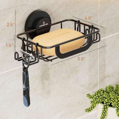 Soap Holder, Soap Dish for Shower, Suction Cup Bar Soap Holder | Soap Bar Holder for Shower, Wall Mounted Self Draining, NO Drill Sponge Holder for Bathroom, Bathtub Kitchen Sink, Blcak - style: 1 tier Black