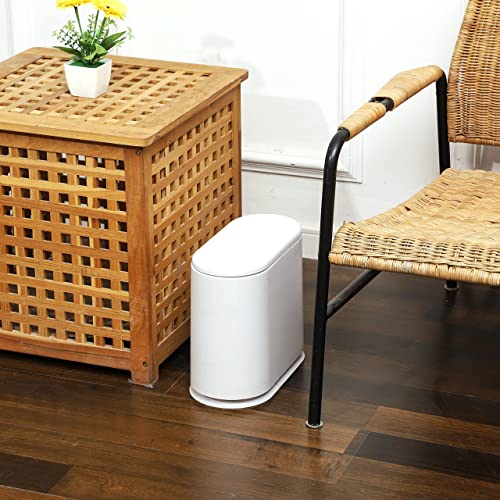 White Slim Bathroom Trash Can with Press Top Lid,12 Liter Small Thin Garbage Can,3.17 Gallon Narrow Dog Proof Plastic Waste Basket and Covered Wastebasket for Room,Bedroom,Kitchen,Toilet,Office,Dorm - color: White