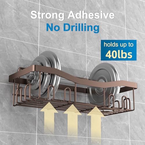 Youvip Adhesive Shower Caddy, No Drilling Bath Organizers 5 Pack, Rustproof Shelves with Soap Holder & Toothbrush Holder, Bathroom Organizers and Storage, Bronze - color: Bronze-5pc
