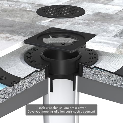 4” Shower Drain Grate Kit with Flange, Fits Schluter Kerdi-Drain | Square Shower Drain with 2 Inch ABS Flange, Adjustable Collar, SUS 304 Stainless Steel Grate, For Bathroom, Matte Black - color: Matte Black, size: 4 Inch Kit with Flange
