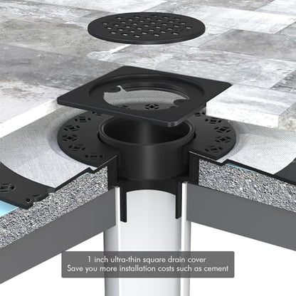 4” Shower Drain Grate Kit with Flange, Fits Schluter Kerdi-Drain | Square Shower Drain with 2 Inch ABS Flange, Adjustable Collar, SUS 304 Stainless Steel Grate, For Bathroom, Matte Black - color: Matte Black, size: 4 Inch Kit with Flange