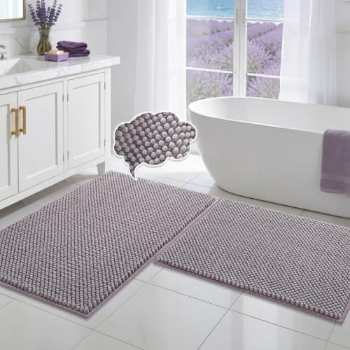 BSICPRO Bathroom Rugs Set 2 Piece-Chenille Bath Mats Non Slip-Thick Soft Absorbent Bath Rug-Shower Floor Mat Machine Washable-Bathroom Decor Accessories (Lavender Purple, 24" x 36" Plus 20" x 32") - color: Lavender Purple, size: 24" x 36" Plus 20" x 32"