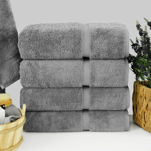 Chakir Turkish Linens 4 Piece Bath Towel Set, 100% Cotton Luxury Turkish Towels for Bathroom, Soft Absorbent Bath Towels, 27 x 54 Inches, Gray - color: Gray