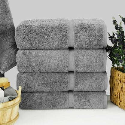Chakir Turkish Linens 4 Piece Bath Towel Set, 100% Cotton Luxury Turkish Towels for Bathroom, Soft Absorbent Bath Towels, 27 x 54 Inches, Gray - color: Gray
