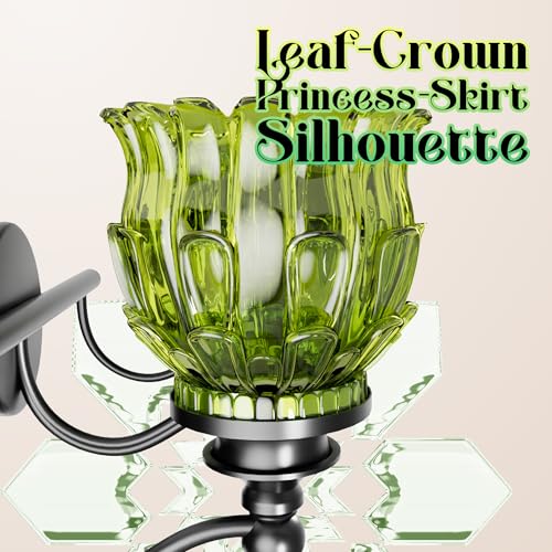 3-Light Bathroom Vanity Light Fixture Wall Mounted Mirror Front Lamp | with Water-Lily Shaped Green Crystal Glass Shade, Modern Black Antique Finish Lamp for Mirror Kitchen Living Room Hallway - size: 3-Light (Water-Lily Shaped)