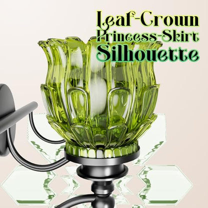 3-Light Bathroom Vanity Light Fixture Wall Mounted Mirror Front Lamp | with Water-Lily Shaped Green Crystal Glass Shade, Modern Black Antique Finish Lamp for Mirror Kitchen Living Room Hallway - size: 3-Light (Water-Lily Shaped)