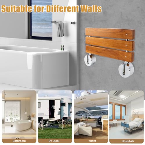 20 inchs Teak Folding Shower Seat Wall Mounted,Fold Down Shower Bench for Shower Space, Home Care Teak Wood Stool for Inside Shower,Pregnants-Maximum Load 440lb (Glossy & Yellow) - color: Glossy & Yellow