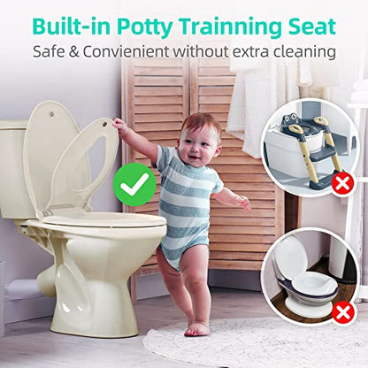 Elongated Toilet Seat with Built-in Potty Training Seat for Toddlers& Adults, Slow Close, Never Loosen, Heavy Duty, Ergonomic, Space Saving Toddler Toilet Seat, (Elongated 18.5", Oval, Bone/Almond) - size: Elongated 18.5"(Bone/Almond)