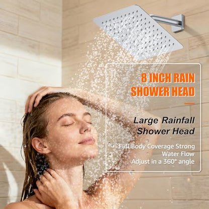 Shower System Modern Rain 8 inches Brass Faucet Set With Valve and Diverter Shower Mixer With Handheld High Pressure Square Rainfall Shower Valve (8'' Wall Mount, Chrome Polished) - color: Chrome Polished, style: 8'' Wall Mount