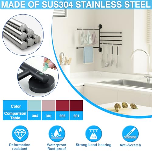 Alise Swivel Towel Rack 13.9", 6 Arm Swing Out Towel Bar, Matte Black | Space Saving Swing Arm Towel Rack for Bathroom Kitchen, 180° Rotating, SUS304 Stainless Steel
