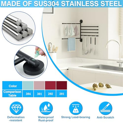Alise Swivel Towel Rack 13.9", 6 Arm Swing Out Towel Bar, Matte Black | Space Saving Swing Arm Towel Rack for Bathroom Kitchen, 180° Rotating, SUS304 Stainless Steel