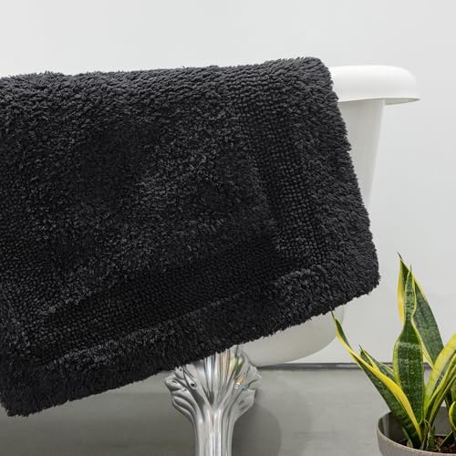 Barossa Design Reversible Cotton Bath Rug 24 x 40 - Large Bathroom Rug Mat Washable & Soft Absorbent - Charcoal, 24x40 - color: Charcoal, size: 24"x40"