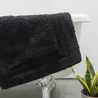 Barossa Design Reversible Cotton Bath Rug 24 x 40 - Large Bathroom Rug Mat Washable & Soft Absorbent - Charcoal, 24x40 - color: Charcoal, size: 24"x40"