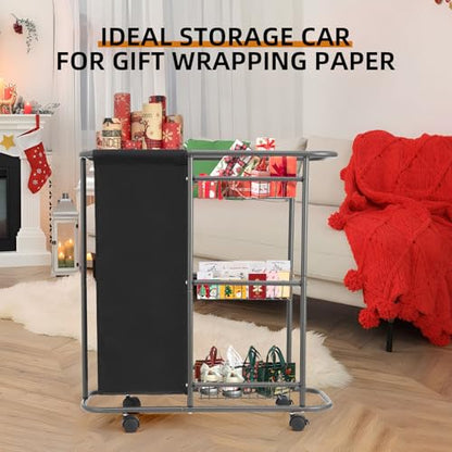 3-Tier Rolling Laundry Cart with Wheels and 45L Bag, Black | Between Washer and Dryer, Heavy Duty, For Narrow Space Laundry Room Bathroom Bedroom - color: Black