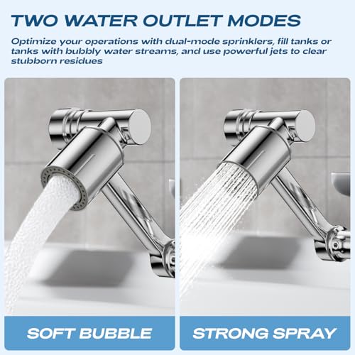 1080° Rotating Faucet Extender, Brass Faucet Multi-functional Spray Nozzle Extender, Universal 36° Rotating Mechanical Arm Bathroom Faucet Extender, Kitchen Extend Filter, 2 Modes Spray