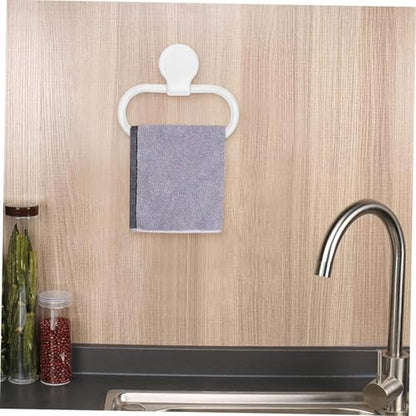 Ipetboom 2pcs Adhesive Wall Towel Holder Hand Towel Ring for Bathroom Impact-Resistant Bathroom Wash Cloth Holder with Strong Reliable Fixation Minimalist White Design for Easy Installation