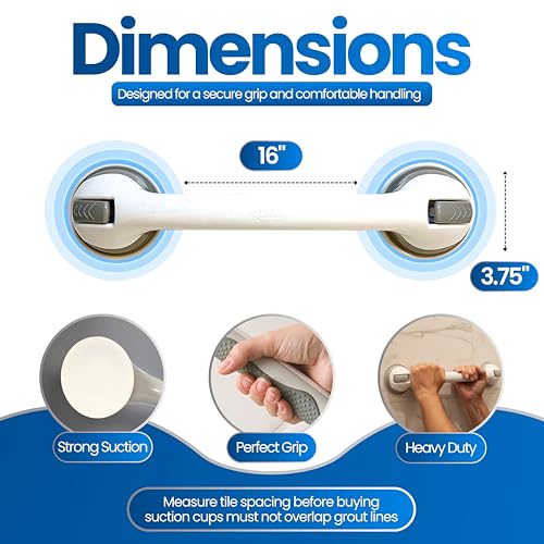Safe-er-Grip Changing Lifestyles Suction Cup Grab Bars For Bathtubs & Showers; Safety Bathroom Assist Handle, White & Grey, 16 Inches - color: White/Grey, size: 16 inch (Pack of 1)