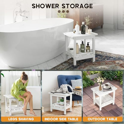 NALONE Shower Bench, HDPE Shower Stool for Shaving Legs with Handle (White) | Indoor and Outdoor Use, All Weather and Long Last, Perfect for Inside Shower - size: White