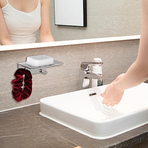 Soap Dish for Shower, 4 Slot Self-Adhesive Soap Holder for Bathroom, Wall Mounted Shower Soap Holder with Hook, Stainless Steel Soap Tray Reflective Silver - color: Silver Hook 1pack