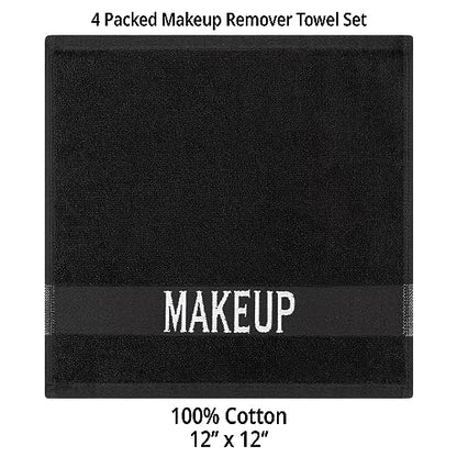Cotton Paradise 100% Cotton Turkish Towel Set, Soft Absorbent Quick Dry, 4 Piece Makeup Towel Set, Coal Black - color: Coal Black, size: 12"x12"