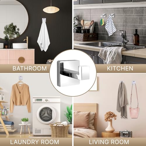 Towel Hooks for Bathrooms Robe Hook Coat Hook 4 Pack Polished Chrome Stainless Steel Heavy Duty 33 Lbs Wall Mounted Square Hooks for Bathroom Kitchen Bedroom - color: Polished Chrome