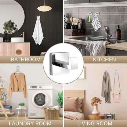 Towel Hooks for Bathrooms Robe Hook Coat Hook 4 Pack Polished Chrome Stainless Steel Heavy Duty 33 Lbs Wall Mounted Square Hooks for Bathroom Kitchen Bedroom - color: Polished Chrome