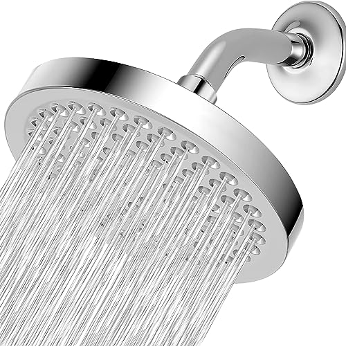 High Pressure Rain Shower Head with Arm - High Flow Rainfall Showerhead - Luxury Modern Look - Pressure Boosting (6" Shower Head with 6" Arm, Chrome) - color: Luxury Polished Chrome