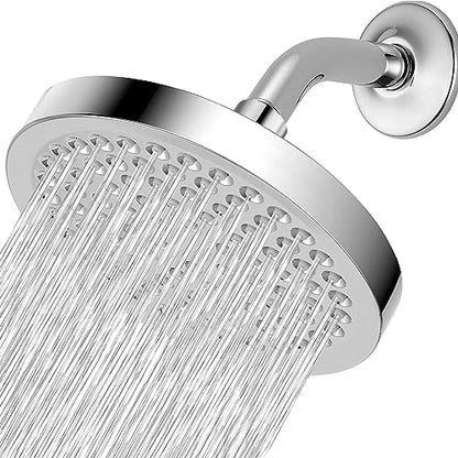High Pressure Rain Shower Head with Arm - High Flow Rainfall Showerhead - Luxury Modern Look - Pressure Boosting (6" Shower Head with 6" Arm, Chrome) - color: Luxury Polished Chrome