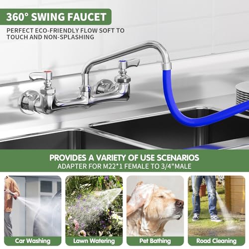 Wall Mount Kitchen Faucet, TOLSUNY Commercial Sink Faucet with 8-inch Swivel Spout, Brass Dual Handle Utility Laundry, Chrome Gooseneck Spout, for Laundry Room Restaurant Compartment Sink