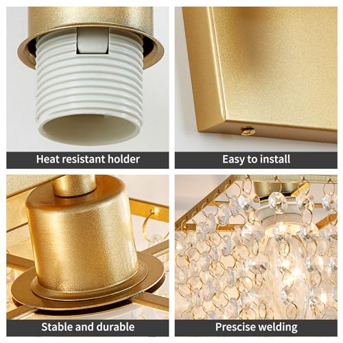WUZUPS 3-Light Bathroom Light Fixture Over Mirror Morden Vanity Wall Sconces Light Clear Crystal Drop for Bedroom Living Room, E12 Base, Gold - color: Gold Wall light
