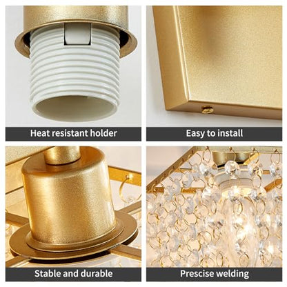 WUZUPS 3-Light Bathroom Light Fixture Over Mirror Morden Vanity Wall Sconces Light Clear Crystal Drop for Bedroom Living Room, E12 Base, Gold - color: Gold Wall light