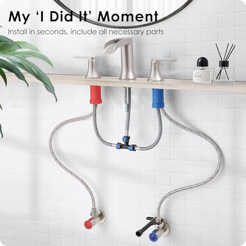 Brushed Nickel Bathroom Faucet 3 Hole, 4-8 Inch Waterfall Bathroom Sink Faucet Widespread with Drain & cUPC Supply Hose, 2 Handles for Vanity, Lavatory, Restroom, Brass Material, 10 Mins Install - color: Brushed Nickel - Modern