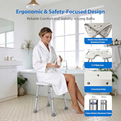Shower Chair for Inside Shower, 400 lbs Shower Stool with Adjustable Height, Shower Seat for Inside Tub Bathroom Non-Slip Bench Bath Shower Chair for Elderly and Disabled, Adults,Seniors, White