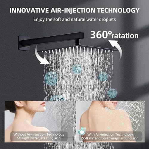 Shower System Black -10 Inch High Pressure Rain Shower Heads with Handheld Spray Combo Shower Faucet Set with Pressure Balanced Rough-in Valve, Wall Mount Bathroom Shower Set fit All Valve Types - style: 10inch