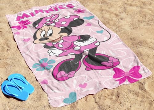 Jay Franco Disney Minnie Mouse Bath Pool Beach Towel - Kids Super Soft & Absorbent 100% Cotton Towel with Flowers and Hearts, Measures 28 x 58 - color: Pink - Minnie Mouse 01