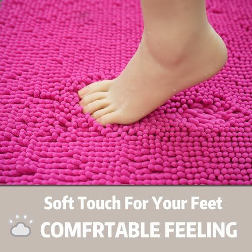Valentine's Day Bathroom Mat Bathroom Rugs Chenille, Extra Thick and Absorbent, Non-Slip, Machine Washable, Dry Quckily, Soft Cozy Plush, Used Under Shower Bathtub and Sink, Hot Pink - color: Rose, size: 20 x 32 inch + 20 x 20 inch (U-Shape)