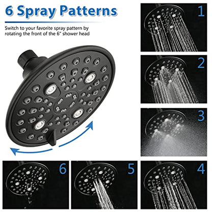Proox Double Shower Head 6-Setting High Pressure Built-in Valve Matte Black | For Couples' Walk-in or Single Bathtub Use, Dual Head System, Premium Finish, Easy Tool-Free Install - color: Matte Black