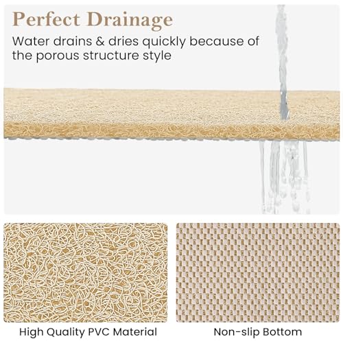 SoftDuo Shower Mat Bathtub Mat Non-Slip Soft Tub Mat | 32x24 inch,PVC Loofah Bath Mat with Drain for Tub and Bathroom,Quick Drying,Khaki - color: Khaki, size: 32" x 24" (Rectangular)